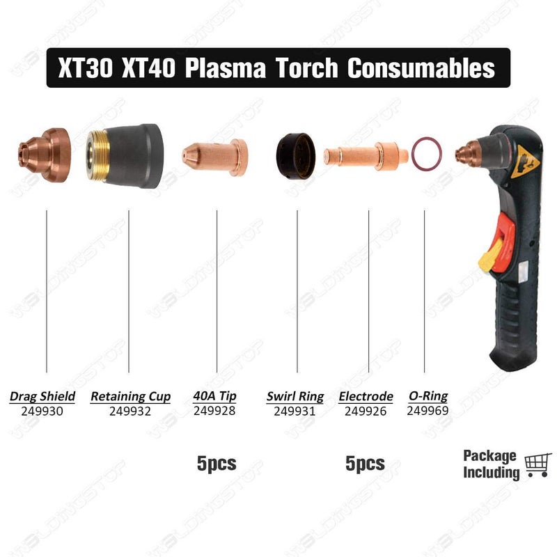 WeldingStop 10 Pieces Plasma Cutting XT40 Torch Consumables Electrode 249926 Nozzle 40A 249928 Tip for Miller - Image 4
